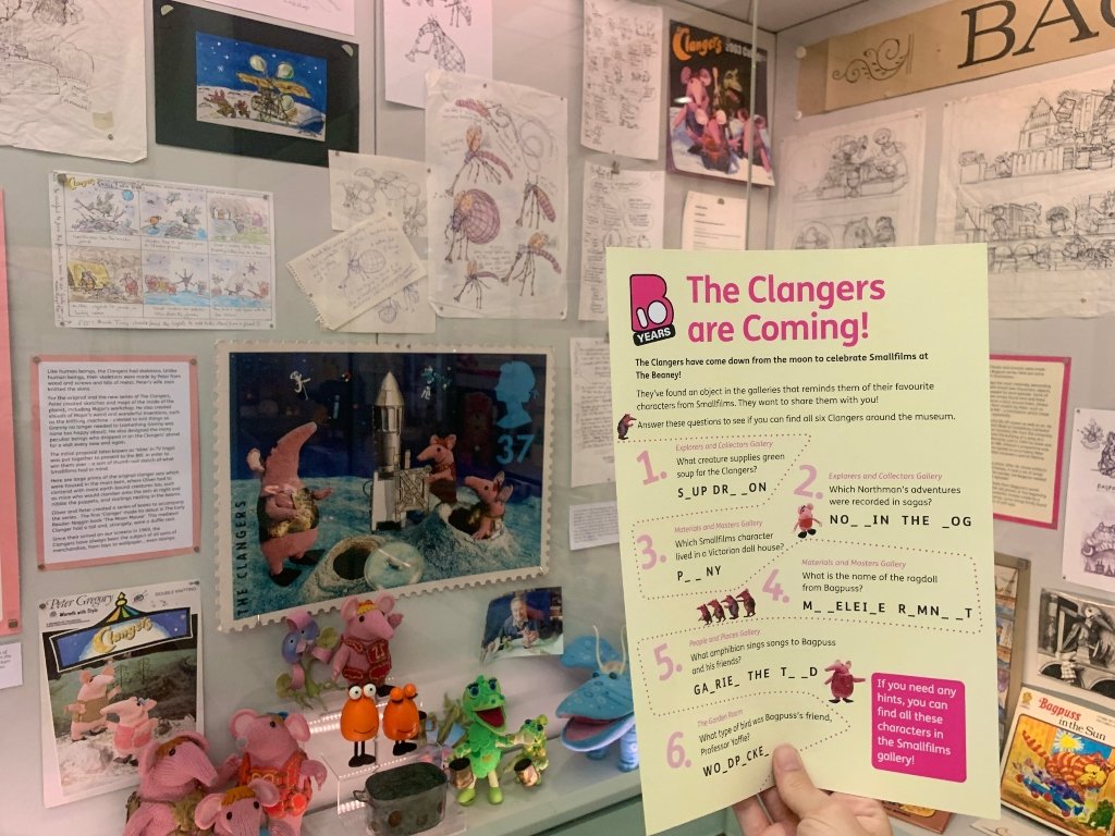 Clangers trail help up in front of the Clangers display