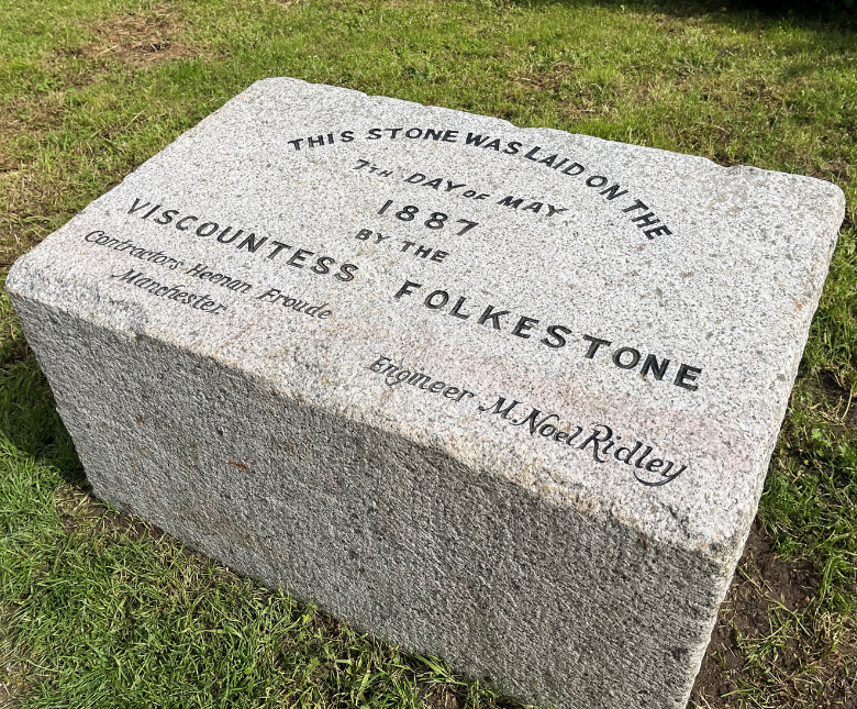 An image of the Pier Foundation Stone with a detailed inscription