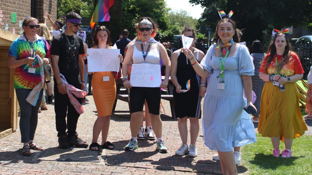 Pride march with students and staff